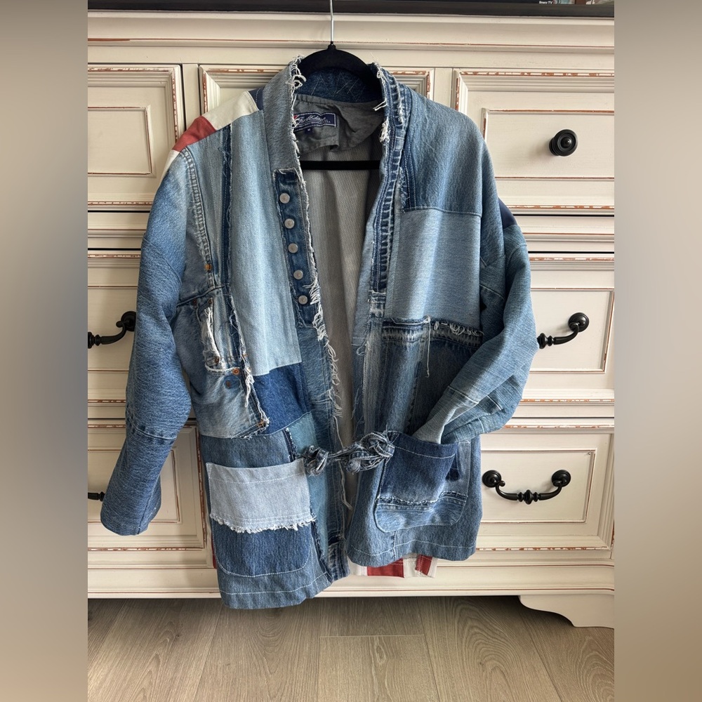 First Edition Vintage Blue Denim Jacket with Frayed Edges Size Medium - Picture 12 of 15